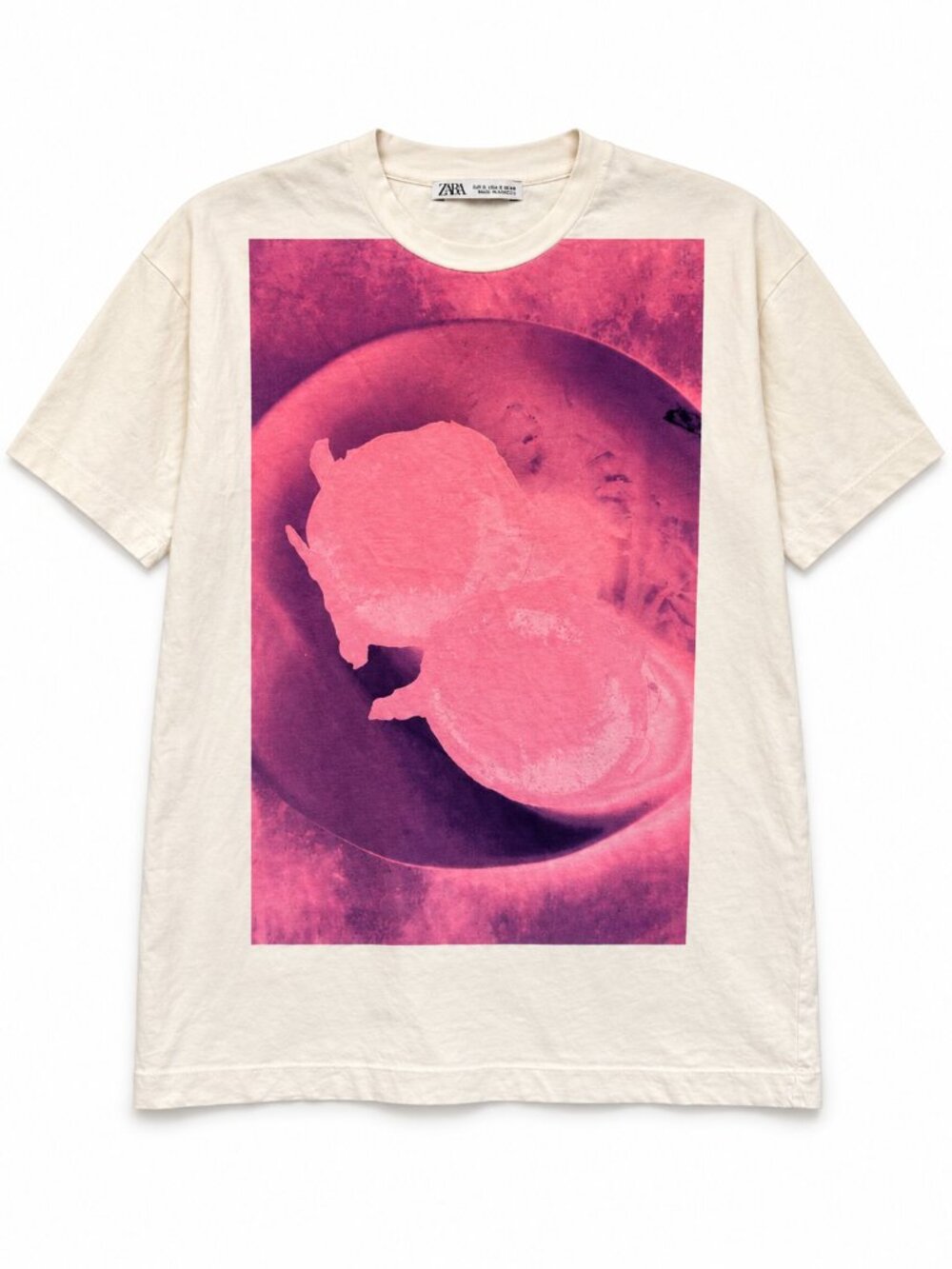 Zara Men’s Cream Abstract Graphic T-Shirt Size S
